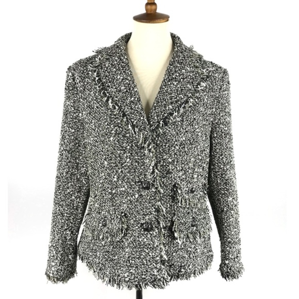 Peter Nygard Black White Gold Petite Tweed Blazer